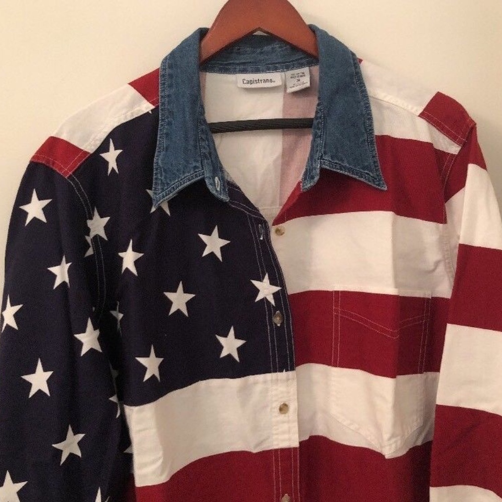 American Flag Denim Shirt USA Patriotic